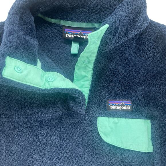Patagonia Youth Synchilla Snap-T Fleece Pullover Navy Blue/mint Green Polartec - Picture 2 of 9